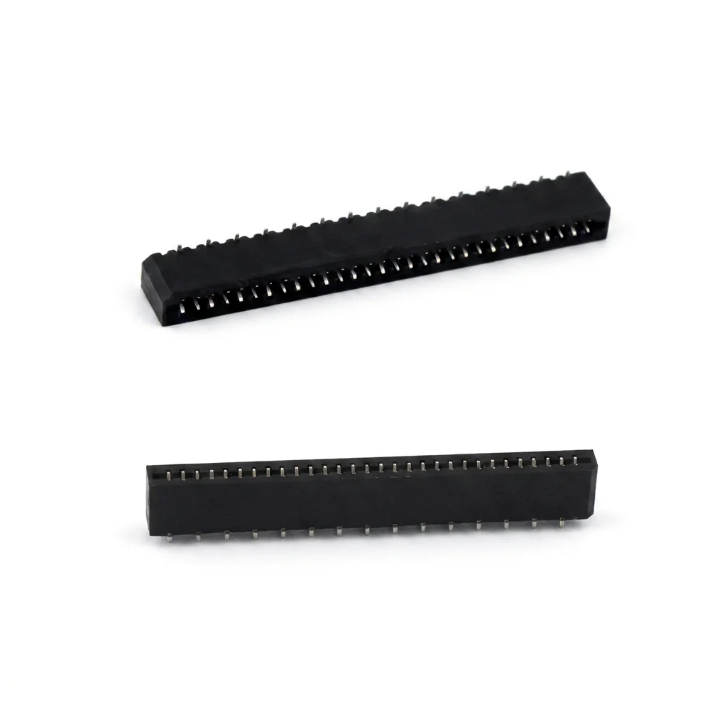 Printed board connector: 25-pin socket, spacing of 2.54 mm, perforated, gold black.