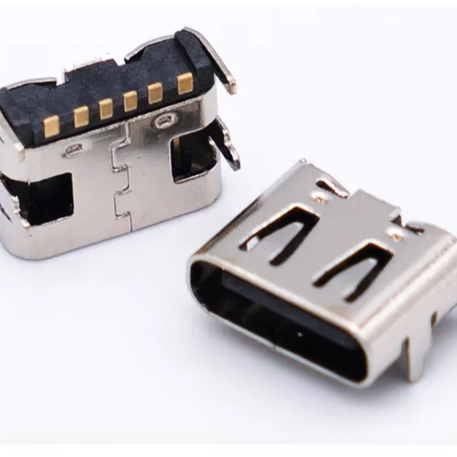 USB Type-C 6-pin SMT interface, 3A, metal, surface mount, 5V, compatible with 5G smart phone.