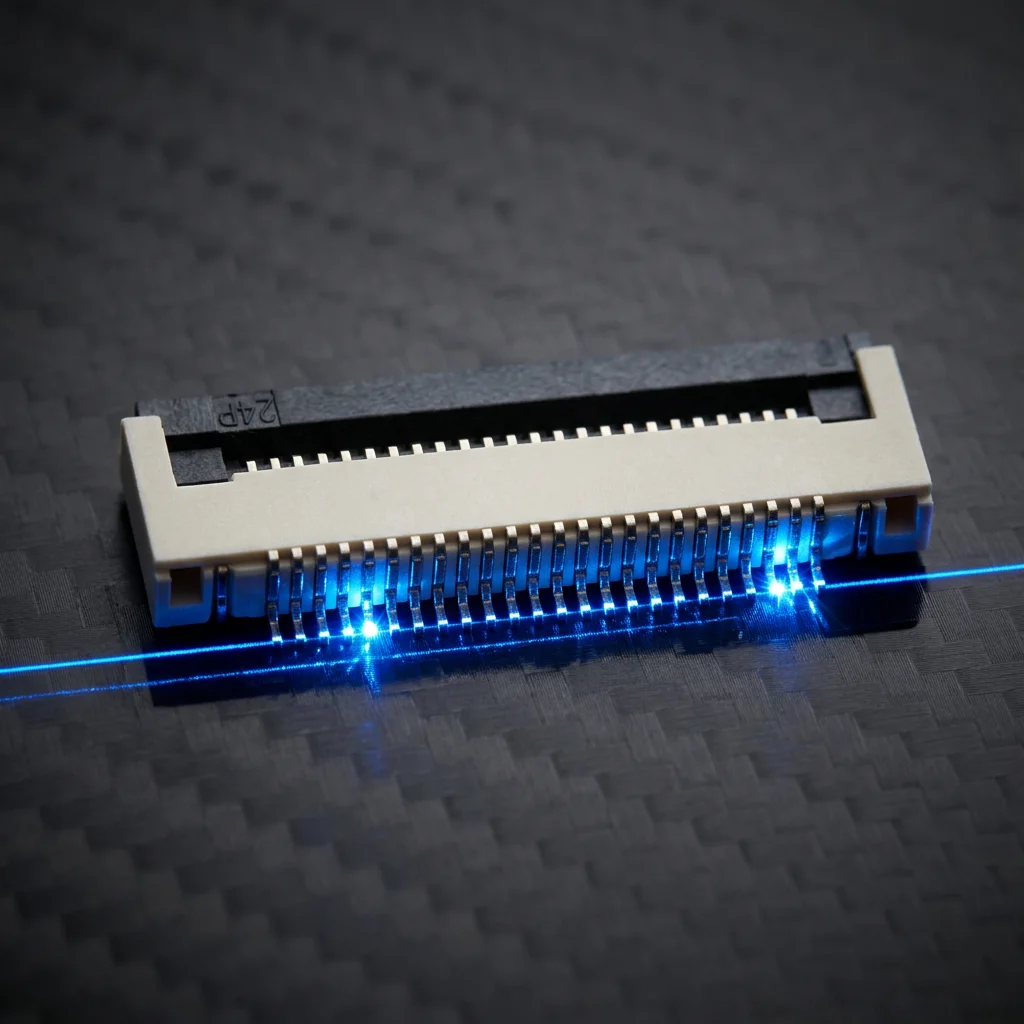 Universal and flexible 0.5 mm FPC flat cable with 24 contacts and printed board connector, available.