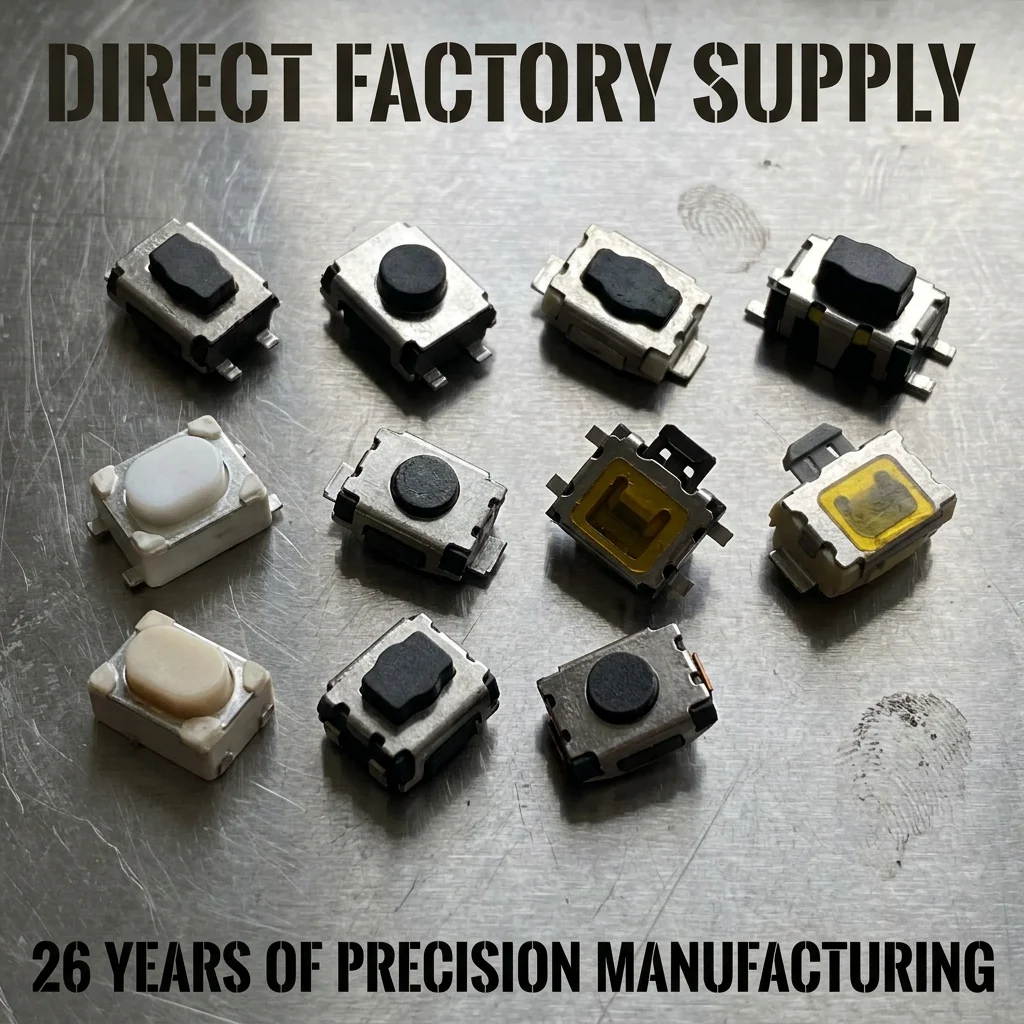 SMD 2P switch button, without bracket, can be installed on the printed circuit board of China manufacturer, 3x4x2, small scale switch, brass material, 12V.
