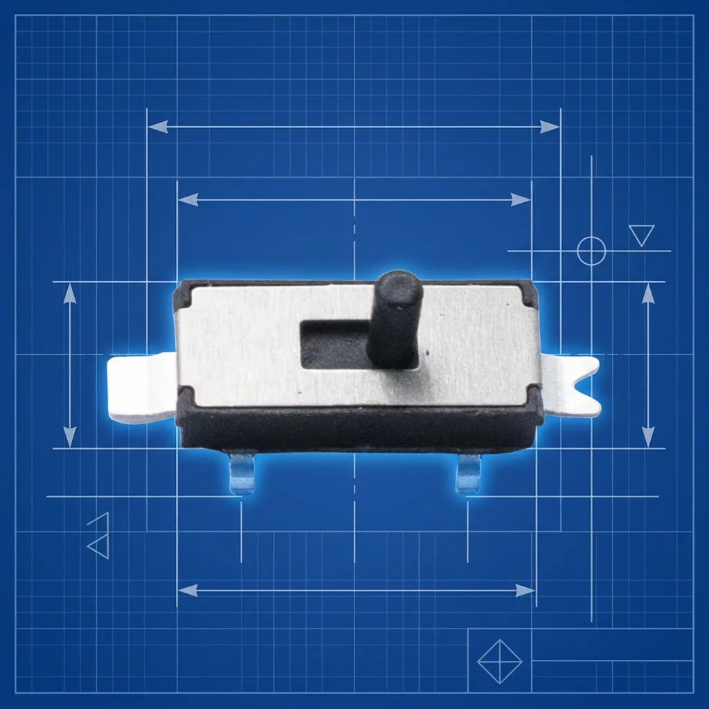 Universal mini-switcher, used for vertical installation on the surface, with positioning and smooth brightness level, 2 contacts and 2 positions.