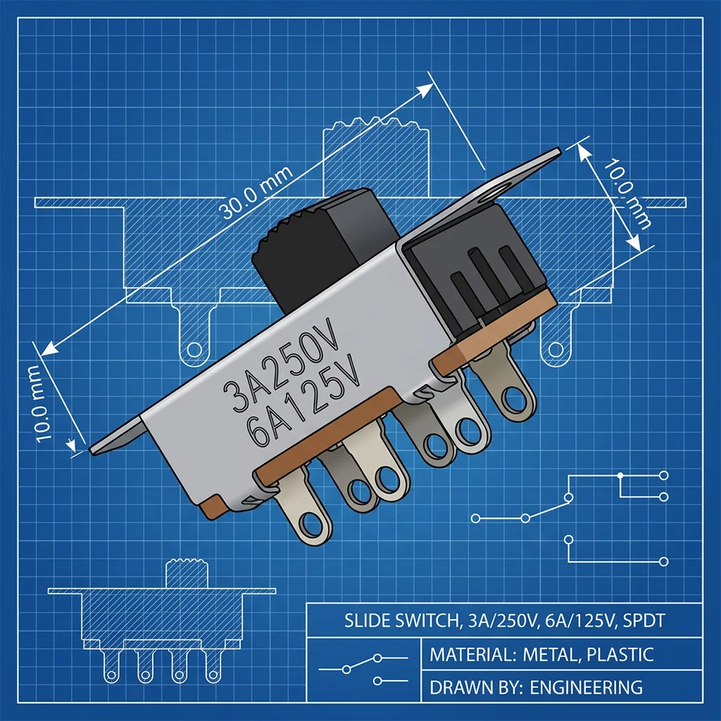 SS23F19 2A 125 V AC vertical rotor switch, 6-pin, DP3T, mating terminal