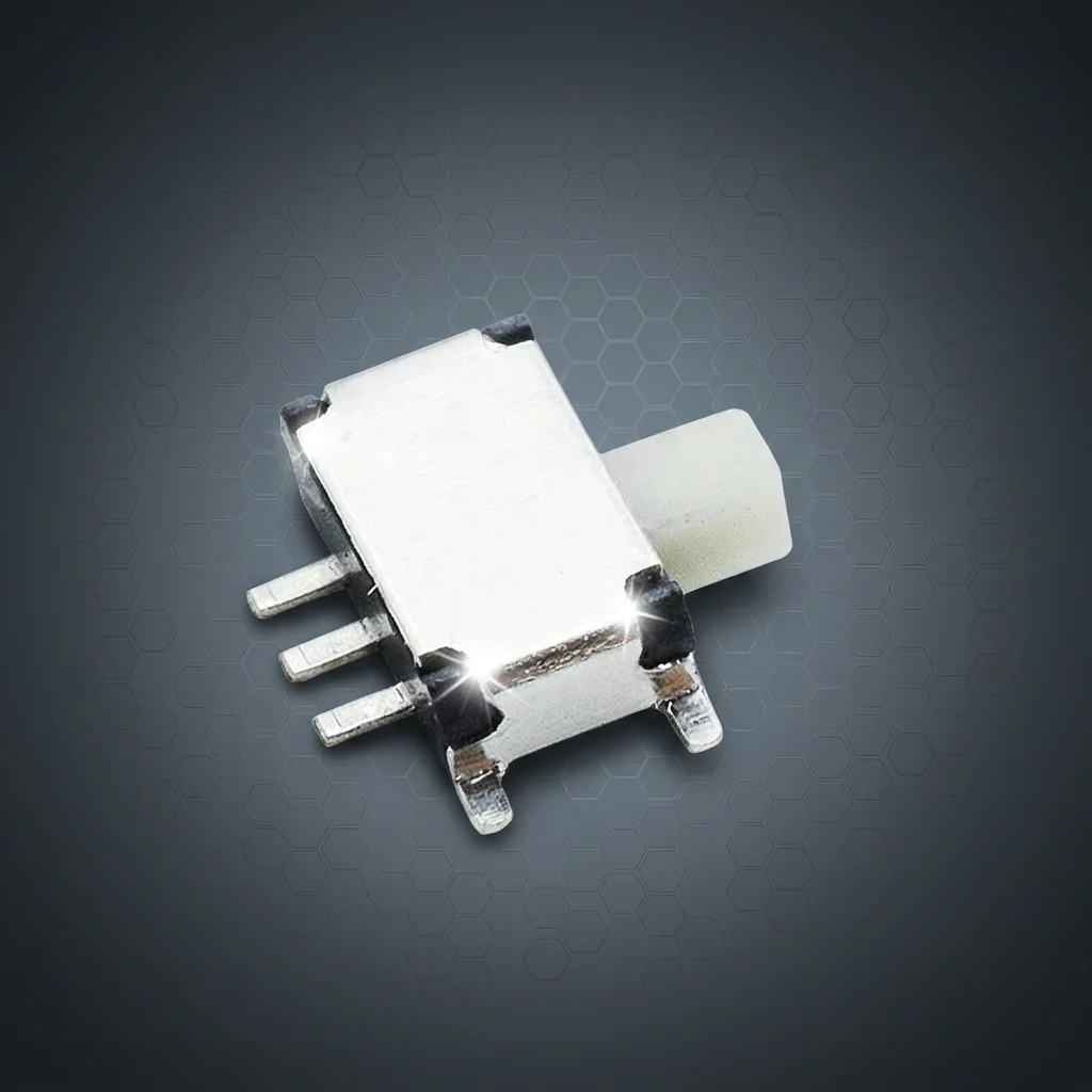 Micro slide switch 1P2T MSK12C03 with white handle, 7 pins, height 1.50mm, maximum voltage 12V.