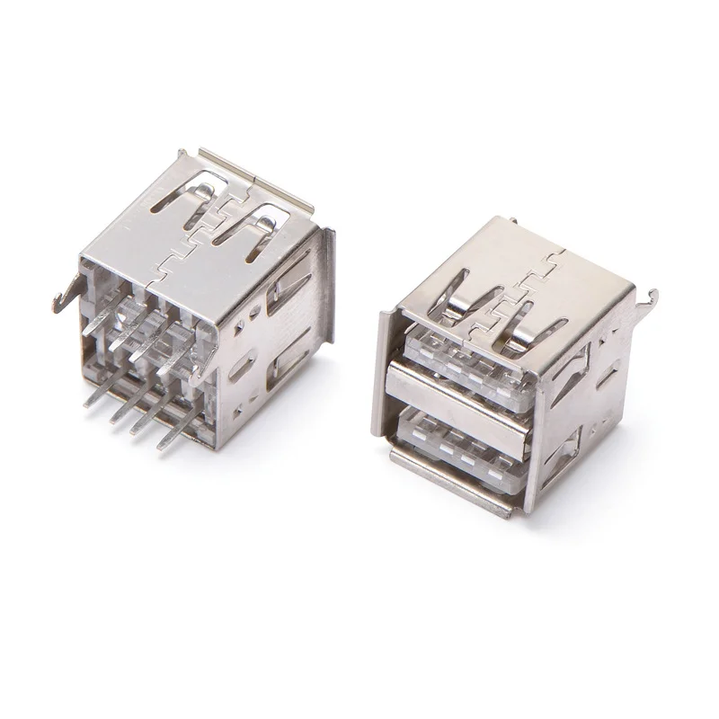 USB 4-contact shielded socket connector double stack brass alloy USB receptacle product category