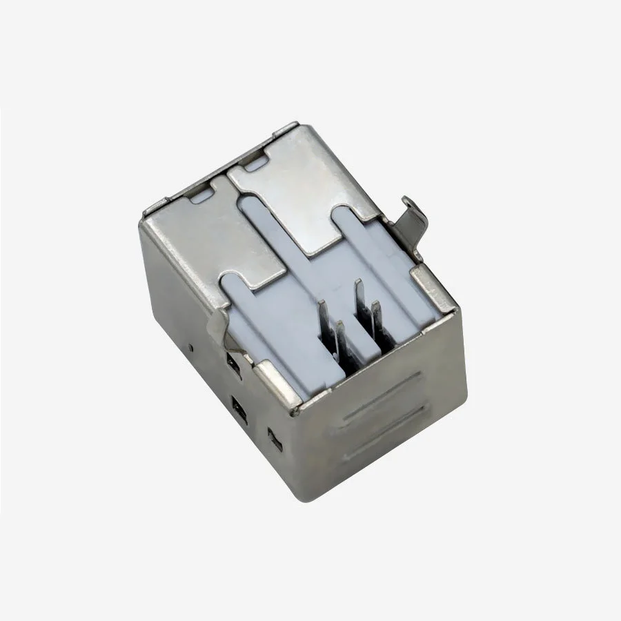 Type-B socket, horizontal mounting connector in metal housing, 4-contact USB-2.0 charging plug for printers
