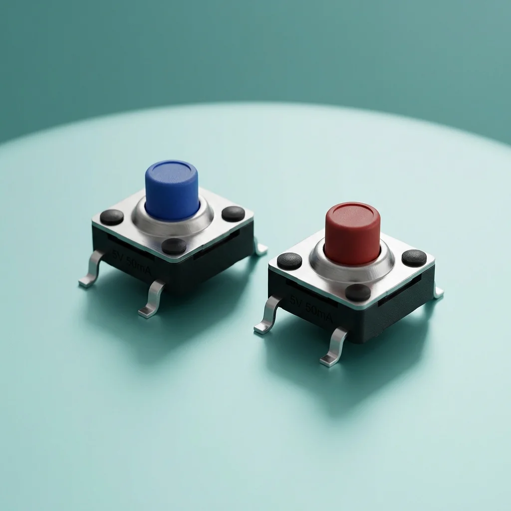 Touch switch 12V, used for buttons installed on printed circuit board with plastic shell and electronic design with 1NO1NZ combination.