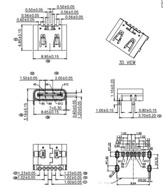 USB Type-C 6Pin connector specification 180-degree rotating cable converter