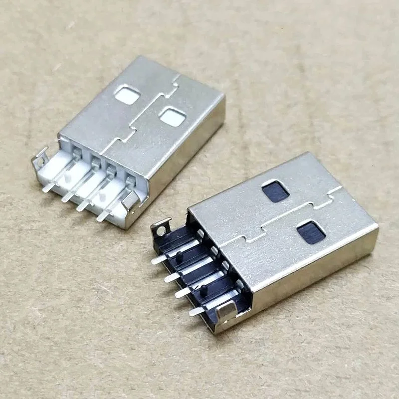 USB 2.0 Type A plug, 180-degree SMT AM plug, 4-pin copper and metal USB connector, used for computer data cable.