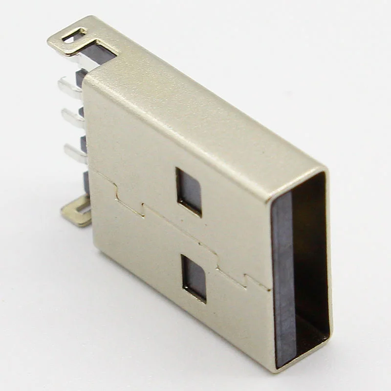 USB 2.0 Type A plug, 180-degree SMT AM plug, 4-pin copper and metal USB connector, used for computer data cable.