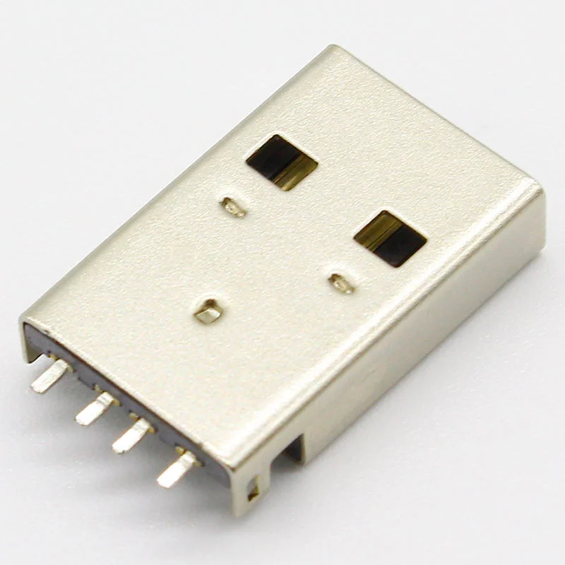 USB 2.0 Type A plug, 180-degree SMT AM plug, 4-pin copper and metal USB connector, used for computer data cable.