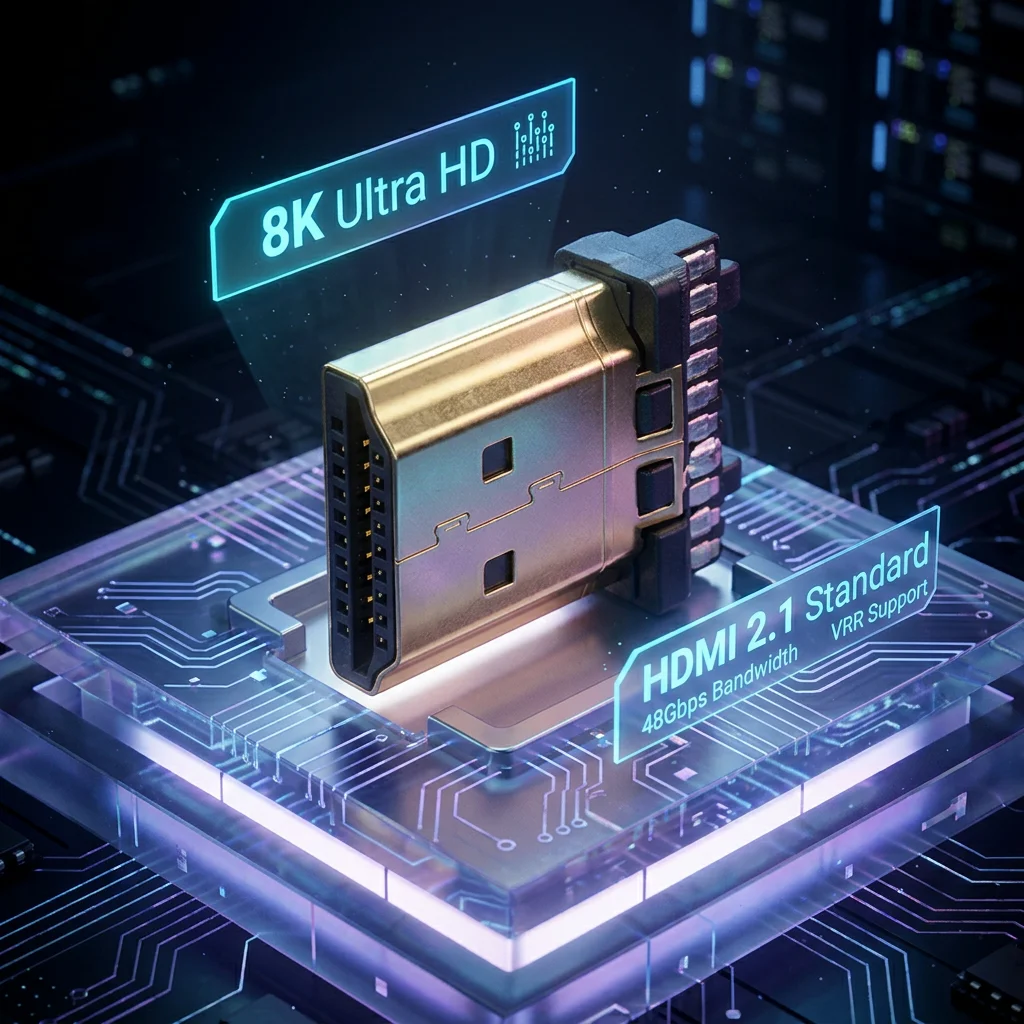 HDMI (HDMI) 20-pin plug for audio and video signals.