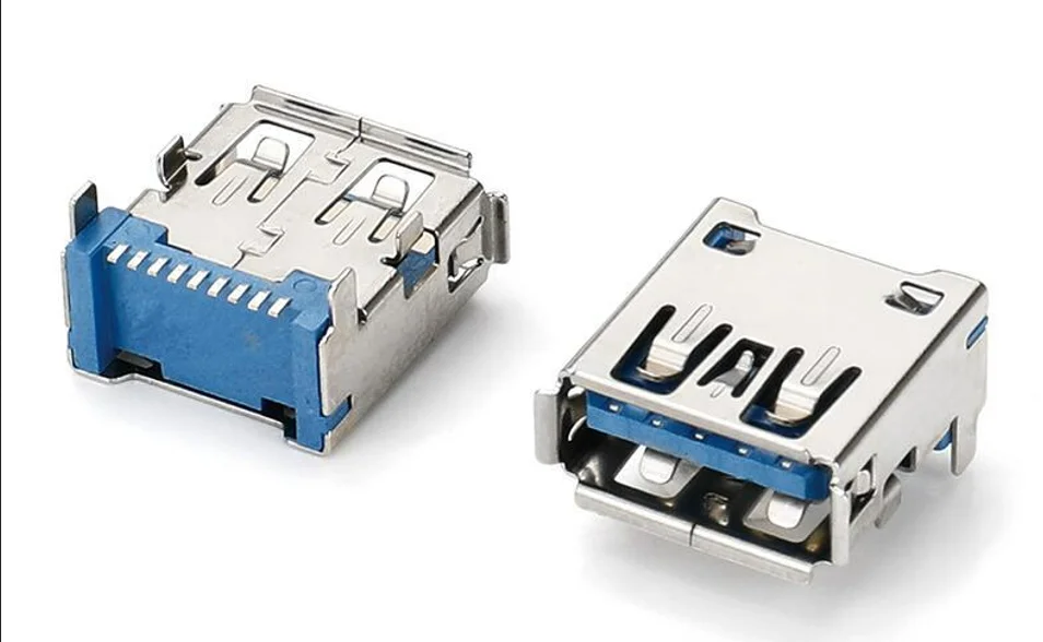 USB 3.0 slot, 180 degrees, 9 pins, 15.0mm, DIP/SMT, flat USB 3.0 slot.