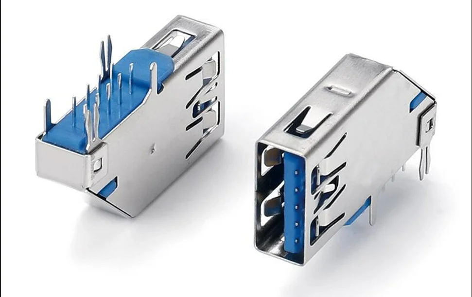 USB 3.0 slot, 180 degrees, 9 pins, 15.0mm, DIP/SMT, flat USB 3.0 slot.