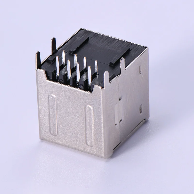 Dual-port USB 2.0 Type-A 8-pin interface (jet), with angle DIP installation, suitable for computer components.