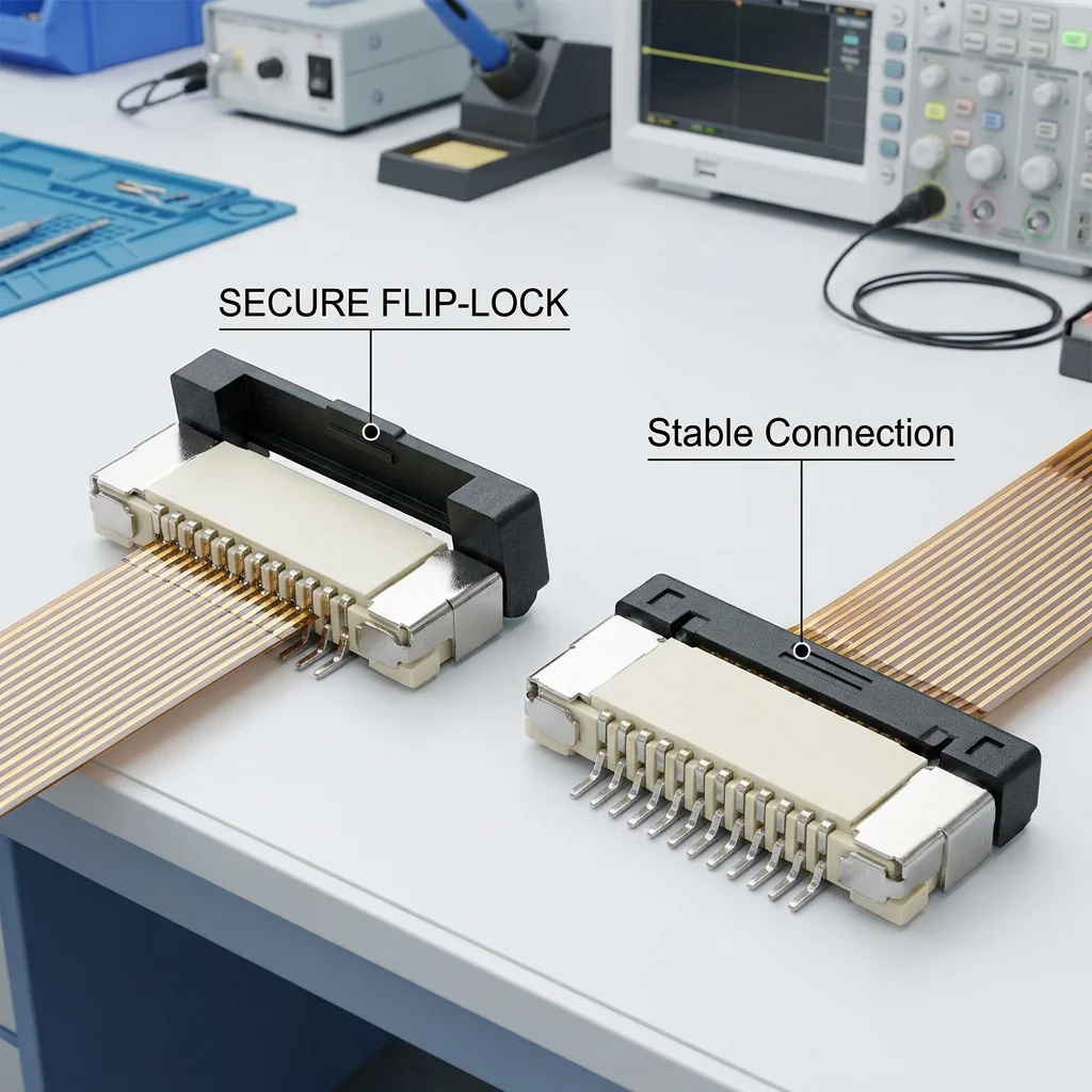 Brand-new original FPC/FFC connector, spacing of 1.0 mm, cable/movable connection, 4-64 pins, 1.0mm.