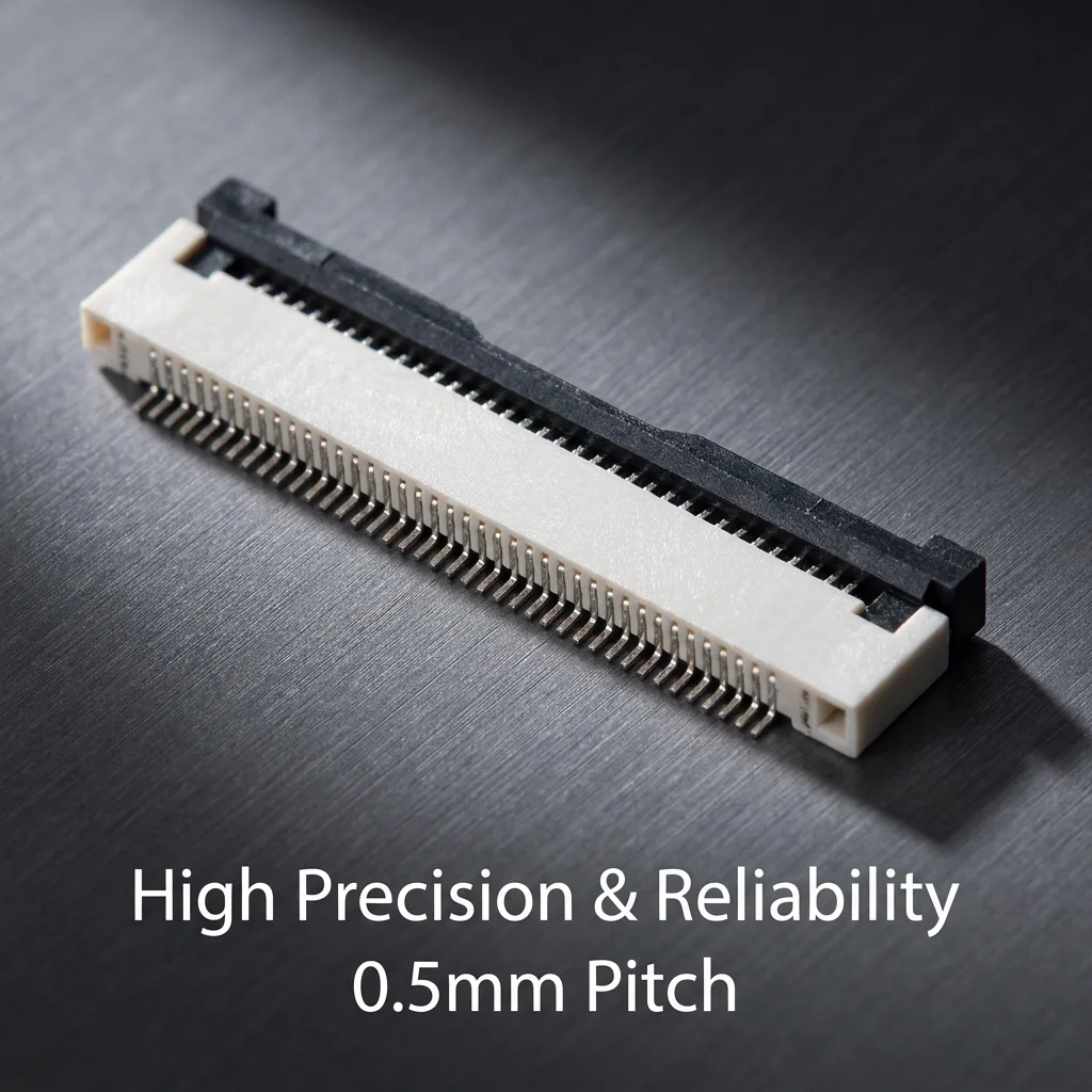 0.5 mm FPC horizontal SMT plug, 4-60 pins, ZIF connector, upper/lower double contacts, used for FFC flexible flat cable.
