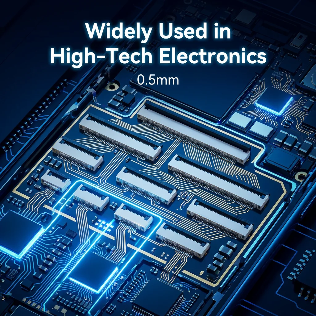 0.5 mm FPC horizontal SMT plug, 4-60 pins, ZIF connector, upper/lower double contacts, used for FFC flexible flat cable.