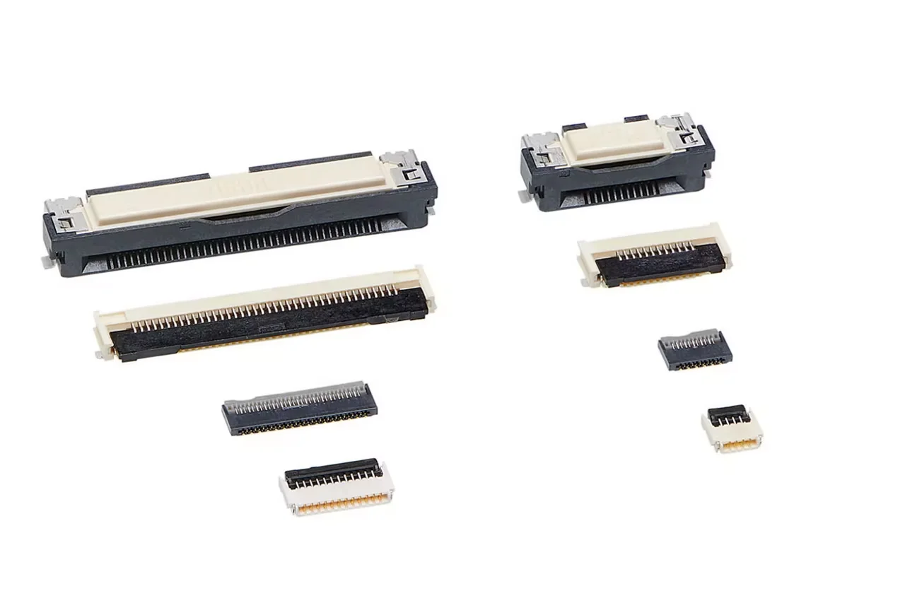 1 mm FPC 4-30 Pin horizontal connector for assembling printed board and flexible flat cable.