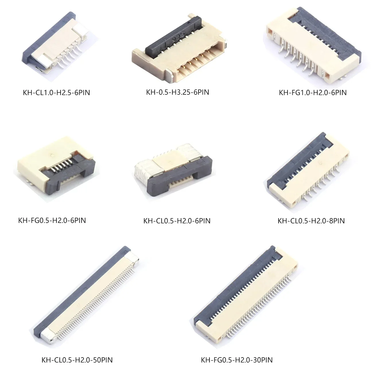 1 mm FPC 4-30 Pin horizontal connector for assembling printed board and flexible flat cable.