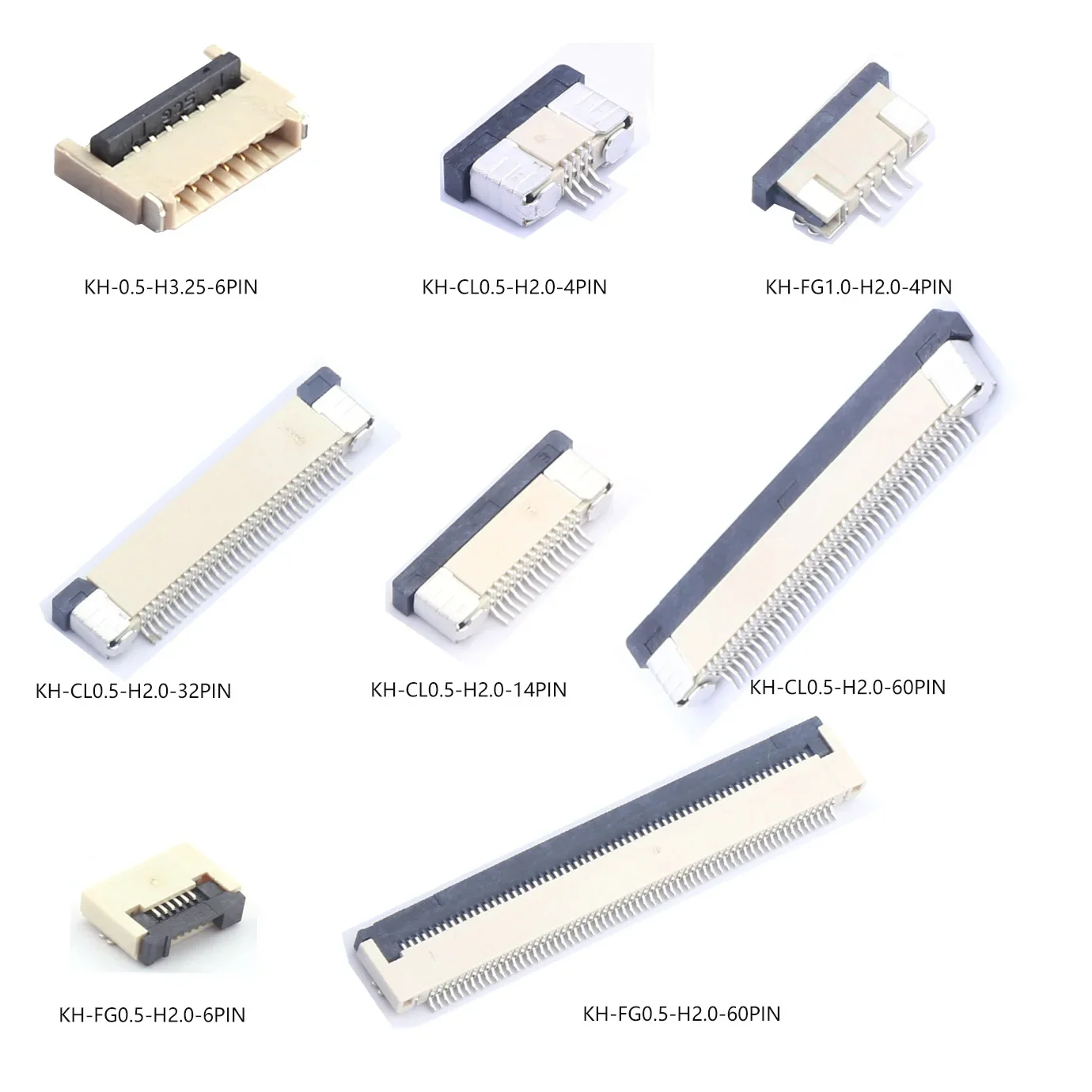 1 mm FPC 4-30 Pin horizontal connector for assembling printed board and flexible flat cable.