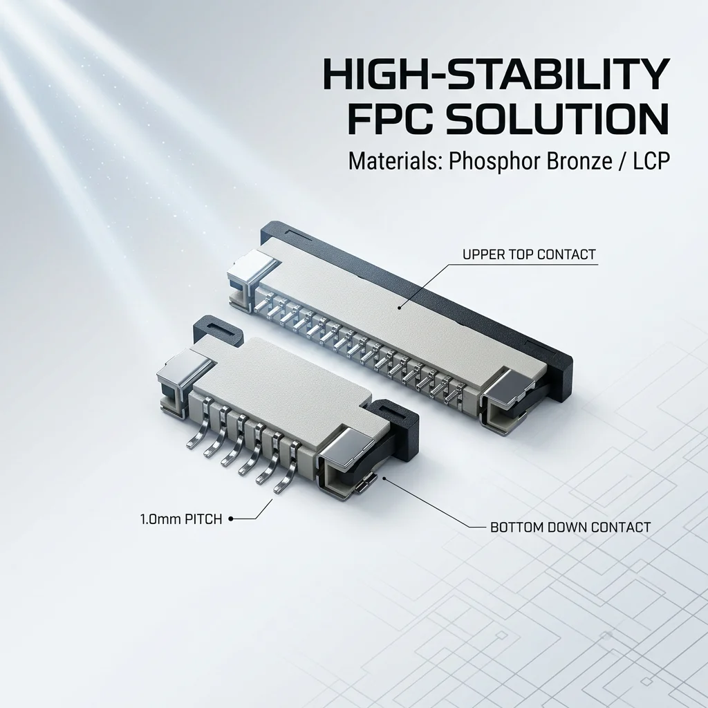 FPC connector, 1.0mm per order, factory wholesale, ZIF Flip-lock type, suitable for mobile phones and GPS devices.