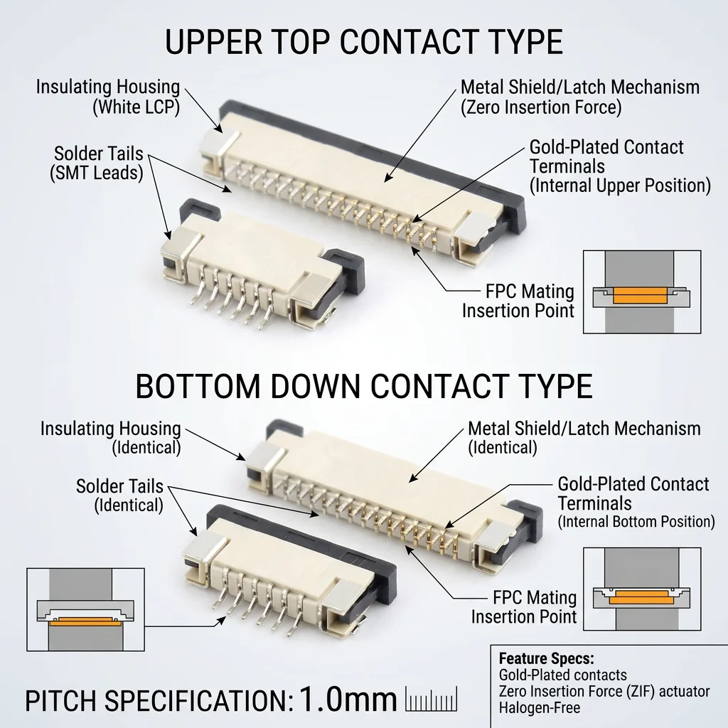 FPC connector, 1.0mm per order, factory wholesale, ZIF Flip-lock type, suitable for mobile phones and GPS devices.