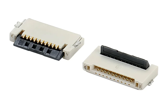 FPC slots, 1.25mm apart, horizontal, SMT type, Flip-lock fixed, FFC/FPC slots, 1.0mm apart.