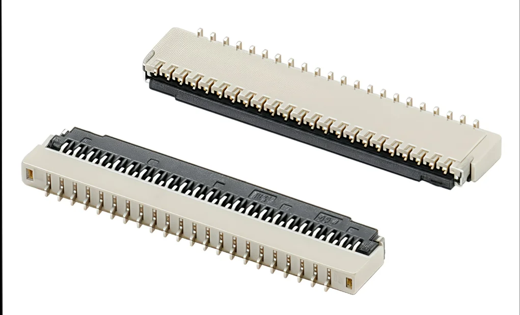 Ultra-light FPC and FFC connectors, with folding cover, fixed vertically and horizontally, used for SMT connectors of flexible cables.