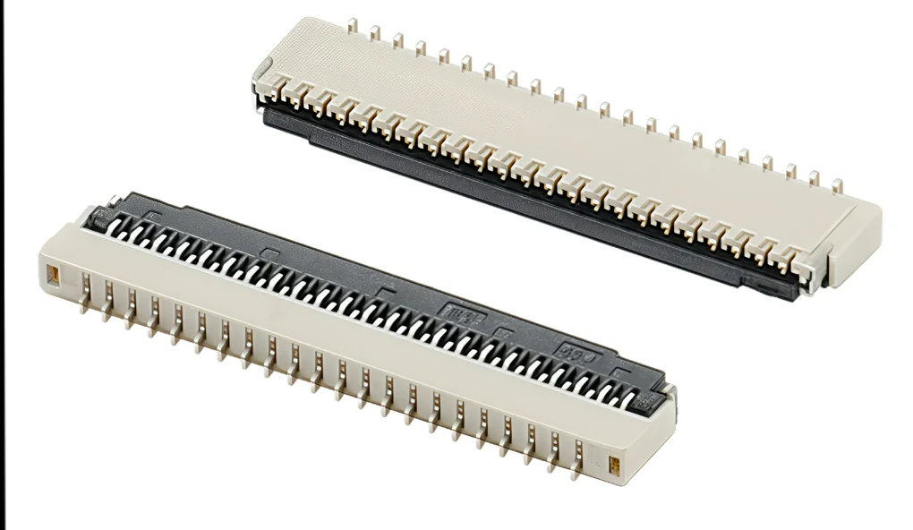 Ultra-light FPC and FFC connectors, with folding cover, fixed vertically and horizontally, used for SMT connectors of flexible cables.