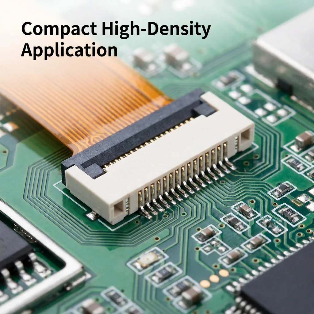FPC connector, with spacing of 1.0 mm, 4-40 pins, horizontal, SMT type, with Flip-lock fixing, used for FFC/FPC cable, with spacing of 1.0 mm.