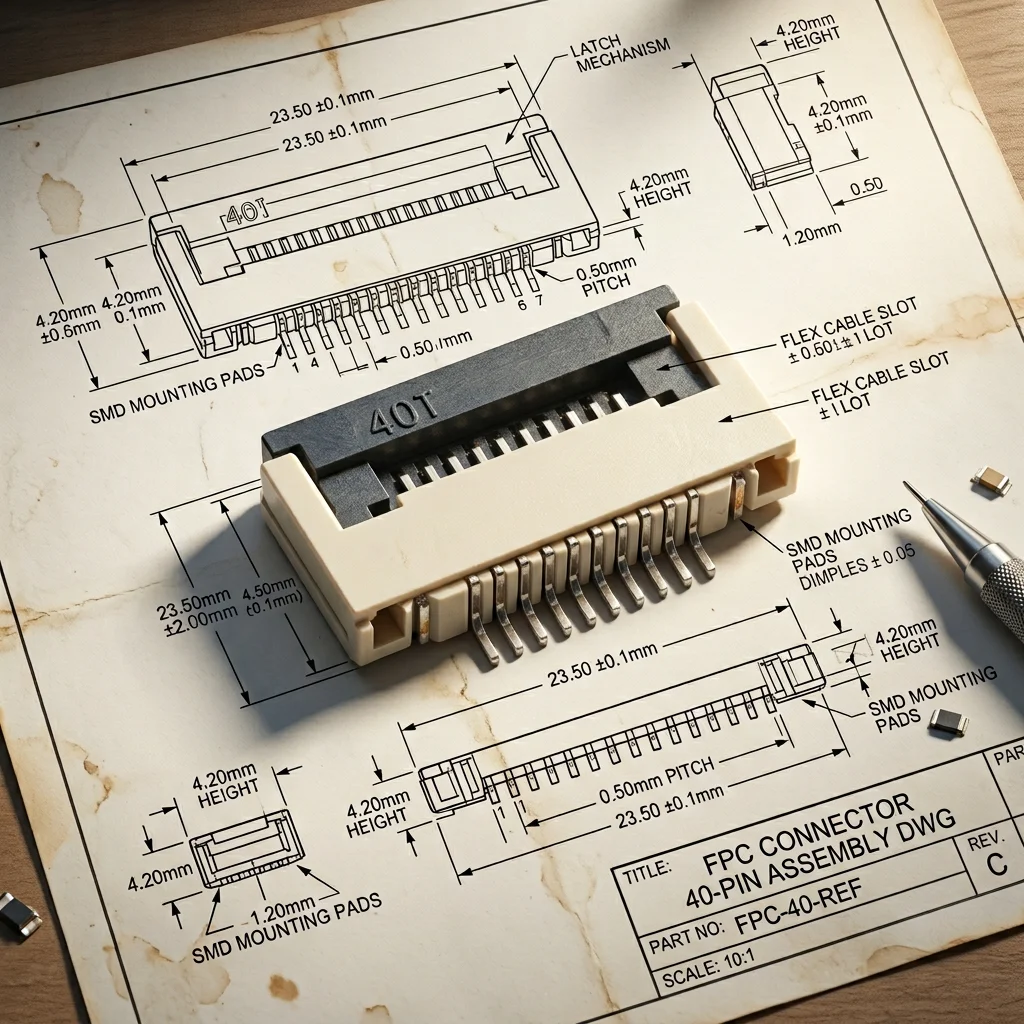 Complete purchasing solution: 10-pin FPC connector H2.0 with lower contacts and spacing of 0.5 mm