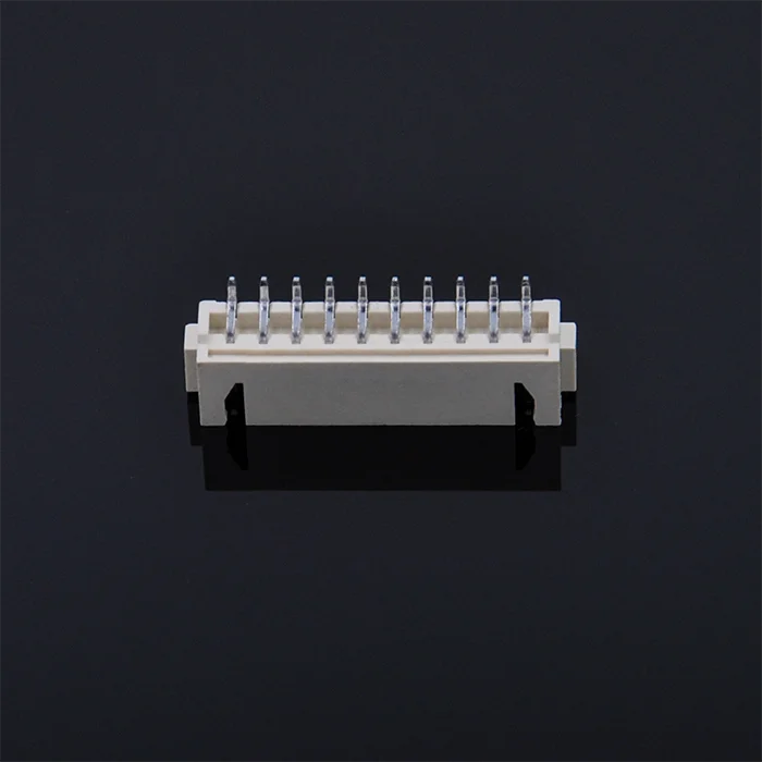 Horizontal FPC plug, step length 1.25 mm,10 pins, with locator, single wire and pins, used for printed circuit boards, delivered directly from the factory.