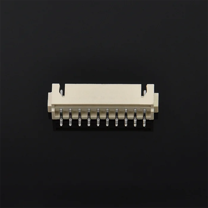 Horizontal FPC plug, step length 1.25 mm,10 pins, with locator, single wire and pins, used for printed circuit boards, delivered directly from the factory.