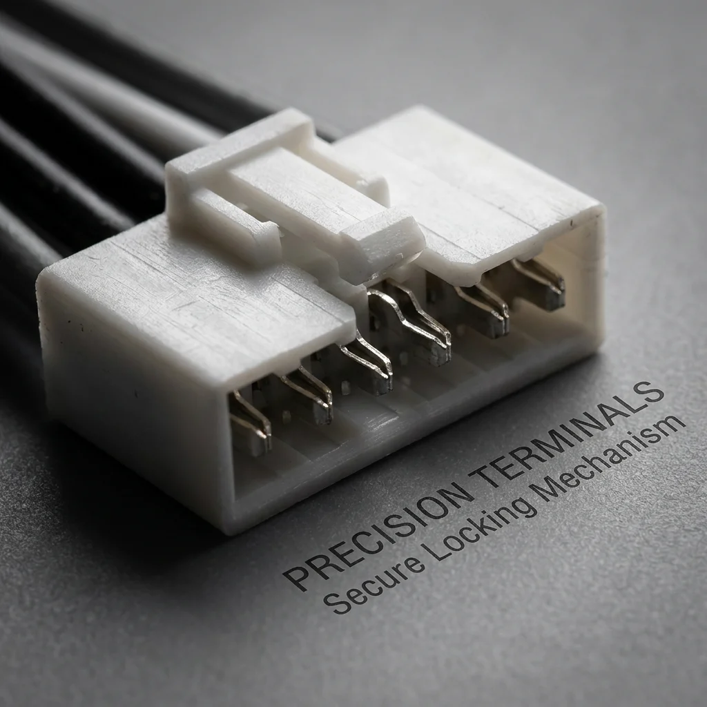 Customized and ordered complete solution: Step-by-step 2,5 mm,2,3,4,8-pin female conductor connectors, which are used to assemble wire harness and flat cable.